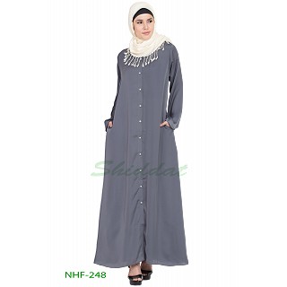 Front open Nida abaya- Grey